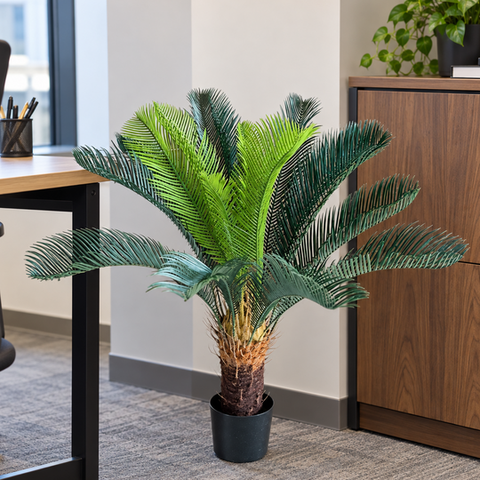 Plante de palmier artificielle, 24 feuilles, 85 cm, vert, avec pot