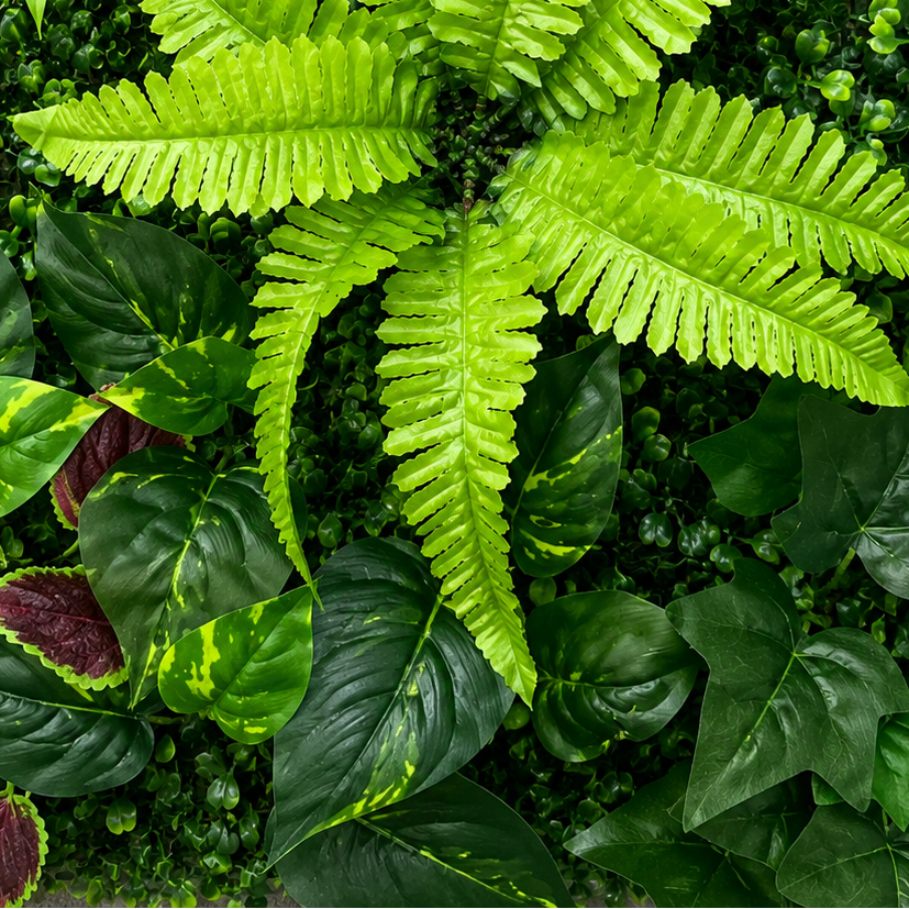Panou de Gard Viu Artificial Mix Frunze de Piersic & Persan, 40 x 60 cm, Verde