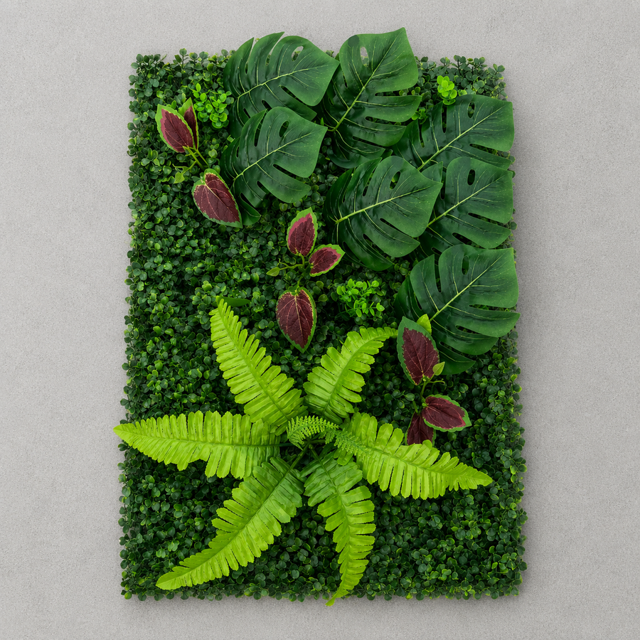 Panou de Gard Viu Artificial Mix Monstera, 40 x 60 cm, Verde