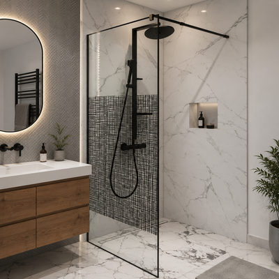 SASKATON Paroi de douche à l'italienne, 80x195cm, Métal, Noir
