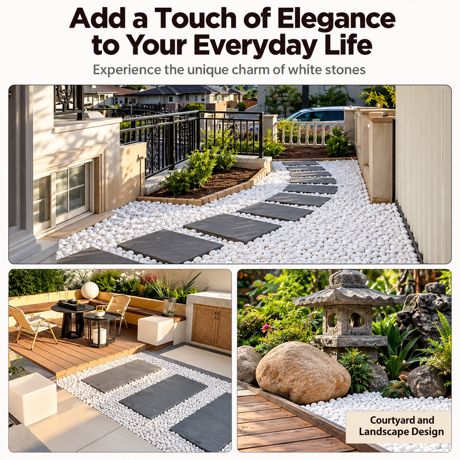 Pierres décoratives blanches pour le jardin, grand format, 20 kg