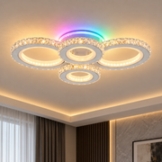 Plafonnier LED avec télécommande et cristal NOVA ROTONDA RGB 82W, 4 Cercles, Lumière Froid/Chaud/Neutre, Dimmable, Blanc