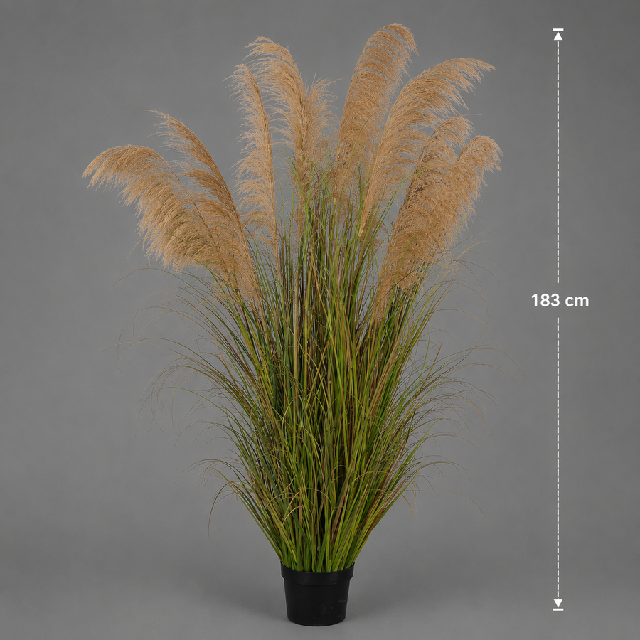 Herbe ornementale artificielle, 183 cm, avec 13 brins, roseau et herbe, vert foncé, sans pot
