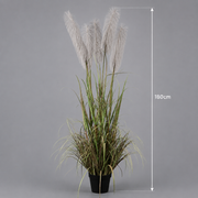 Herbe ornementale artificielle, 180 cm, avec 5 brins, roseau et herbe, vert et gris, sans pot