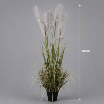 Herbe ornementale artificielle, 180 cm, avec 5 brins, roseau et herbe, vert et gris, sans pot