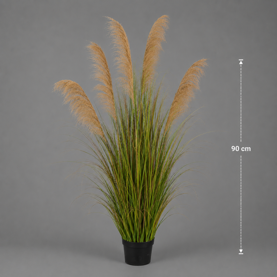 Plante artificielle ornementale, 90 cm, avec 5 fils, roseau et herbe, vert foncé, sans pot