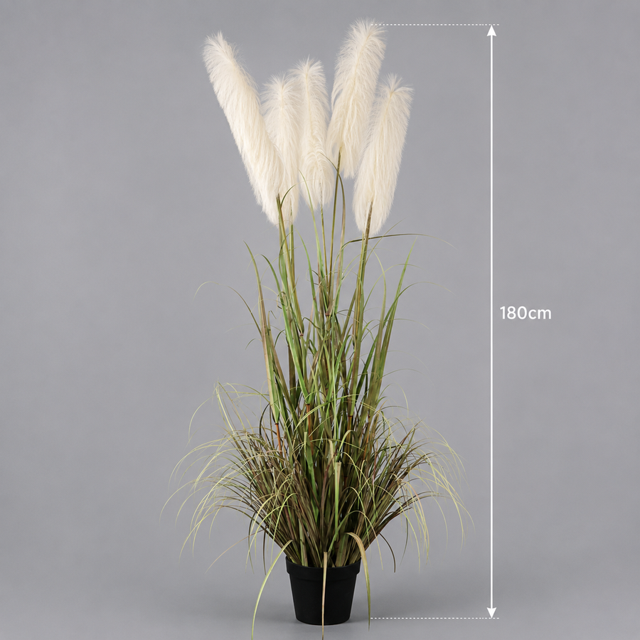 Plantă decorativă în ghiveci, 5 fire, 180cm, Stuf Artificial, Material Textil si Plastic, Verde si Roz