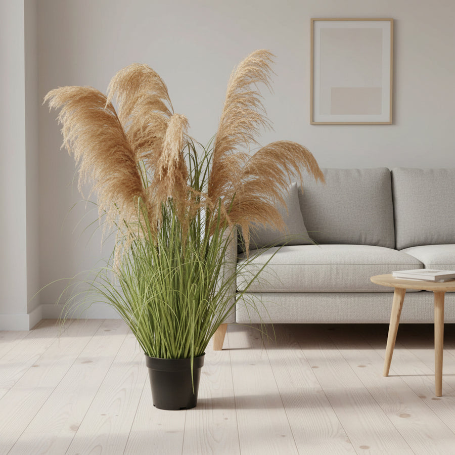 Plante ornementale artificielle, 110 cm, avec 7 brins, roseau et herbe, vert foncé, sans pot