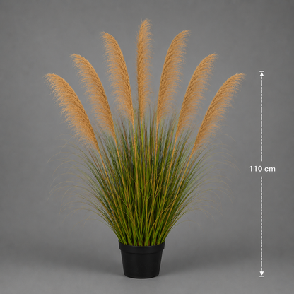 Plante ornementale artificielle, 110 cm, avec 7 brins, roseau et herbe, vert foncé, sans pot