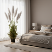 Herbe ornementale artificielle, 220 cm, avec 7 brins, herbe Reed sj, vert et gris, sans pot