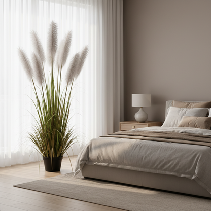 Herbe ornementale artificielle, 220 cm, avec 7 brins, herbe Reed sj, vert et gris, sans pot