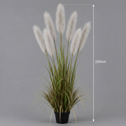 Herbe ornementale artificielle, 220 cm, avec 7 brins, herbe Reed sj, vert et gris, sans pot