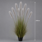 Herbe ornementale artificielle, 240 cm, avec 9 brins, roseau et herbe, vert et gris, sans pot