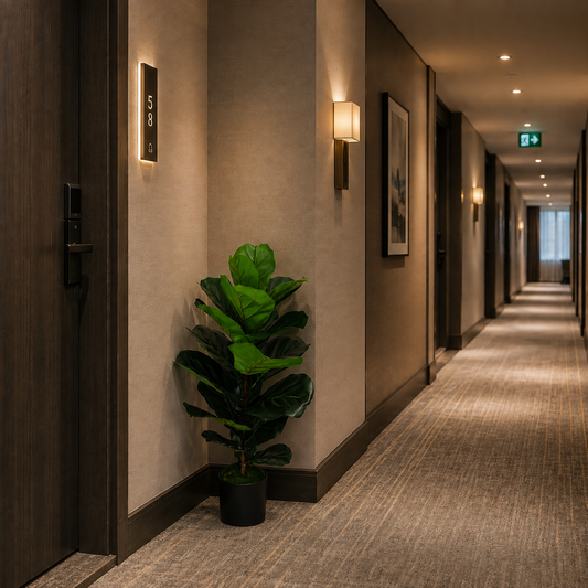 Plante artificielle type arbre Ficus, 2 branches, 100 cm, vert, avec pot