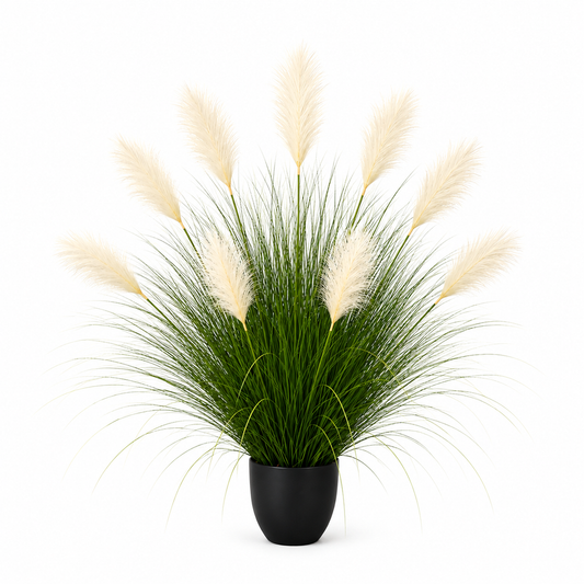 Plante de gazon ornemental artificiel, 110 cm, 9 tiges, roseau et herbe, vert clair et blanc, sans pot
