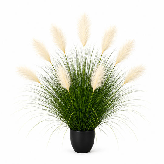 Plante de gazon ornemental artificiel, 110 cm, 9 tiges, roseau et herbe, vert clair et blanc, sans pot