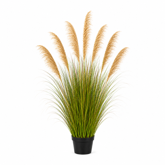 Herbe ornementale artificielle, 170 cm, avec 7 brins, roseau et herbe, vert foncé, sans pot