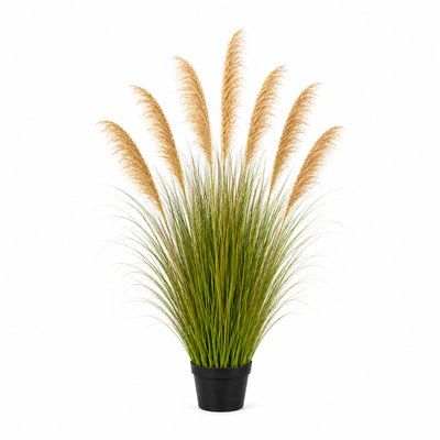 Herbe ornementale artificielle, 170 cm, avec 7 brins, roseau et herbe, vert foncé, sans pot