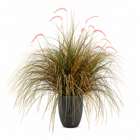 Plante ornementale de gazon artificiel sétaire, 120 cm, herbe courbée et épices, vert et rose, sans pot