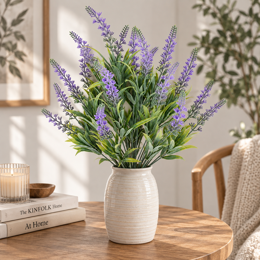 Plante artificielle, fleur de lavande décorative, 18 branches, 54 cm, violet et vert, lot de 2 pièces