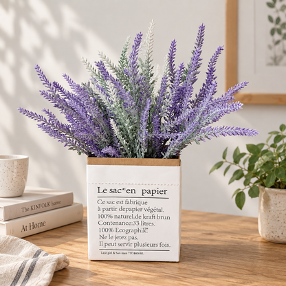 Plante artificielle, fleur de lavande décorative, 5 branches, 38 cm, violet et vert, lot de 2
