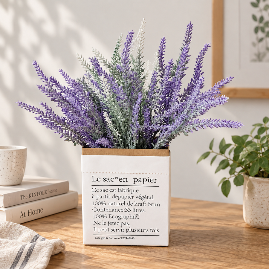 Plante artificielle, fleur de lavande décorative, 5 branches, 38 cm, violet et vert, lot de 2