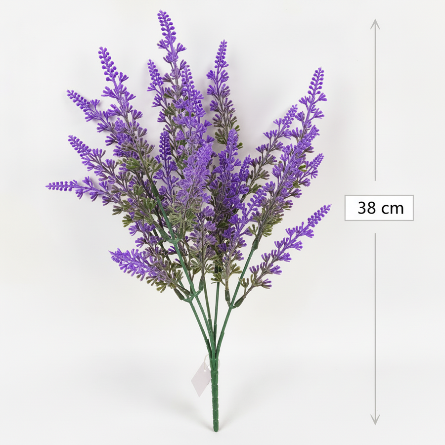 Plante artificielle, fleur de lavande décorative, 5 branches, 38 cm, violet et vert, lot de 2