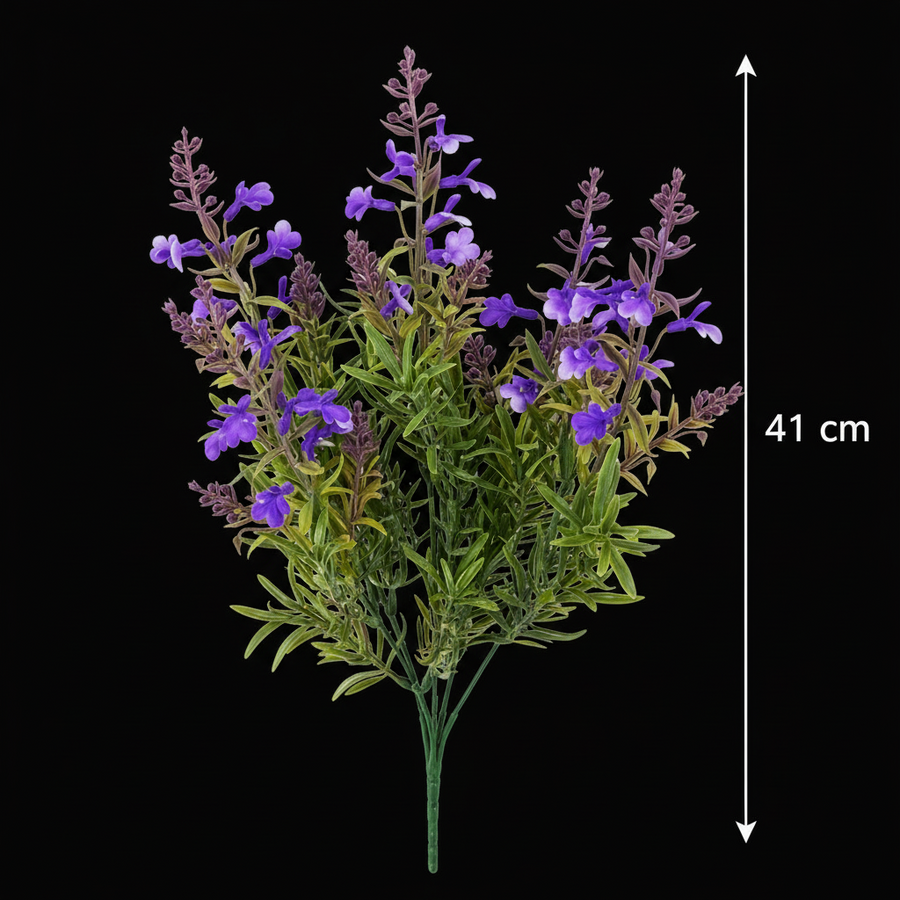 Plante Artificielle, Fleur de Lavande Décorative, 5 Branches, 41 cm, Violet Vert et Blanc, Lot de 2