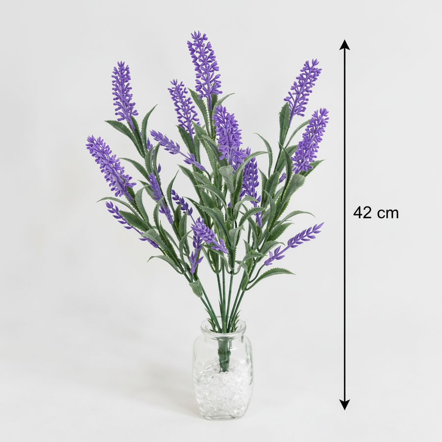 Plante artificielle, fleur de lavande décorative, 7 branches, 42 cm, violet et vert, lot de 2 pièces