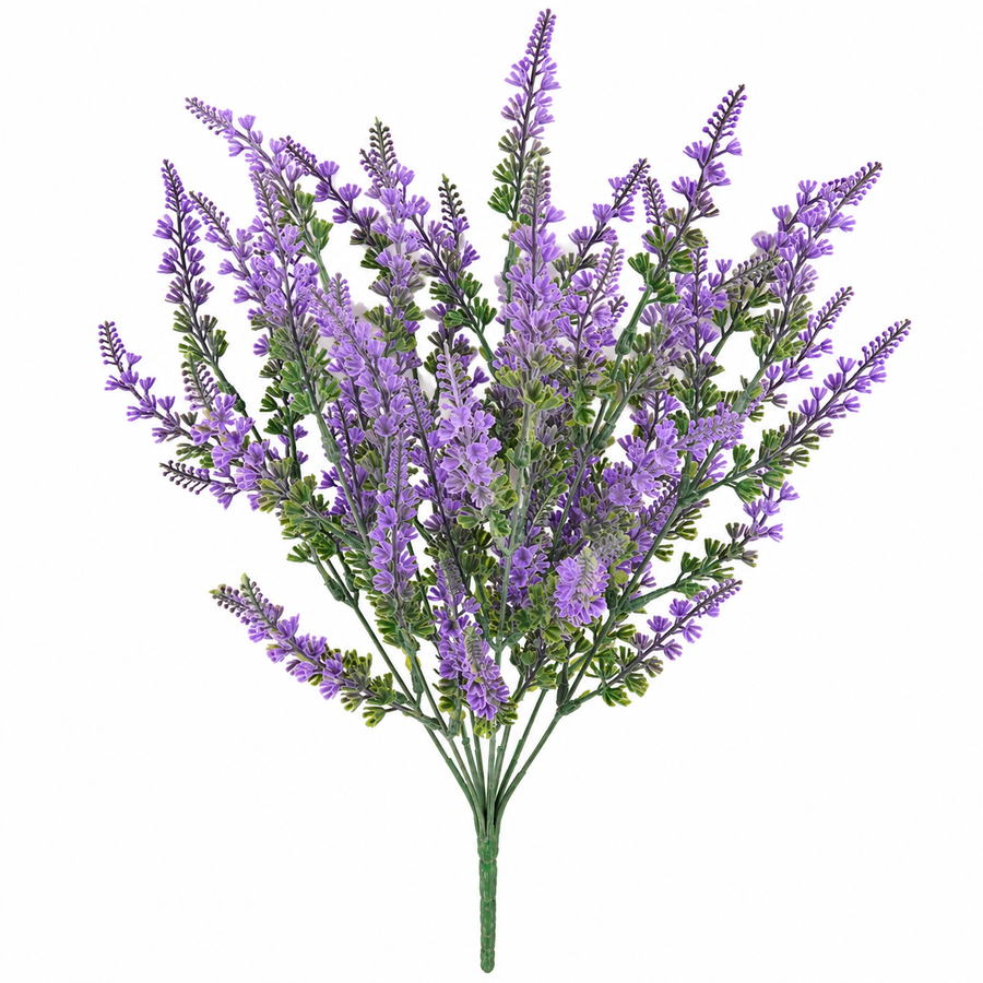 Plante artificielle, fleur de lavande décorative, 9 branches, 44 cm, violet et vert, lot de 2 pièces