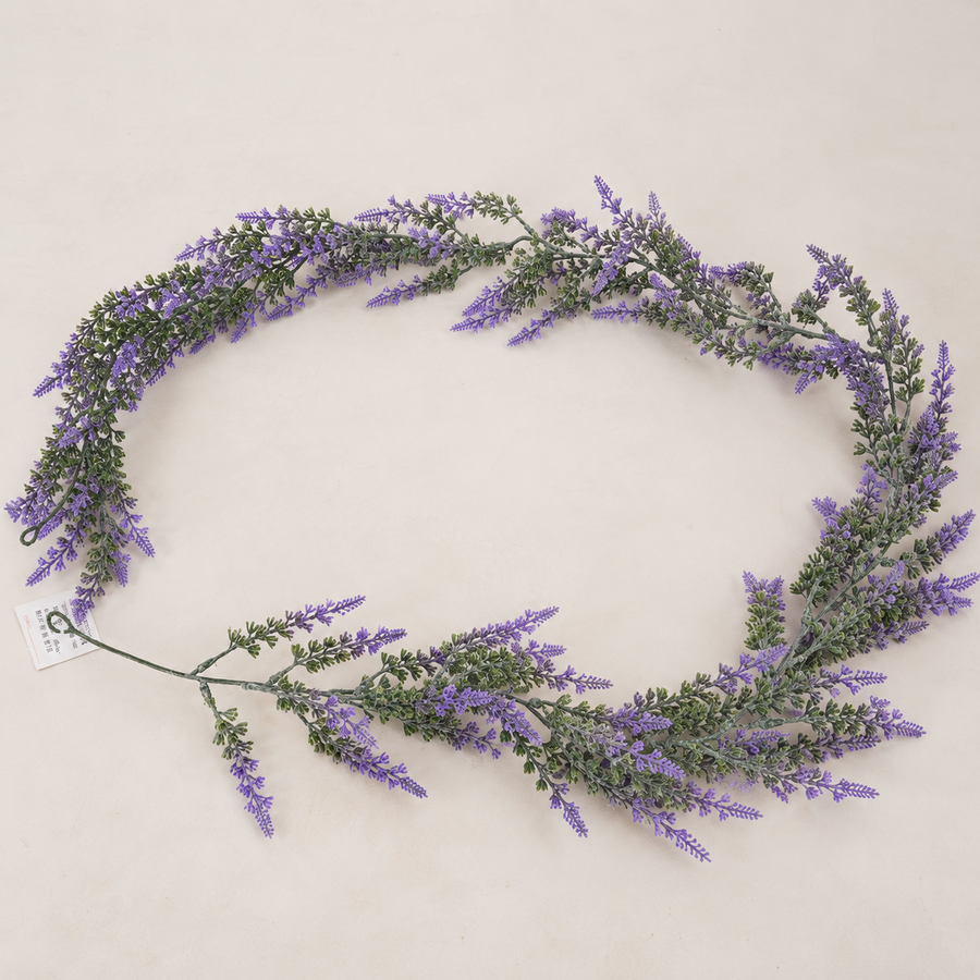 Guirlande de lavande décorative de plantes artificielles, aspect riche, 185 cm, 122 branches, vert et violet, lot de 2