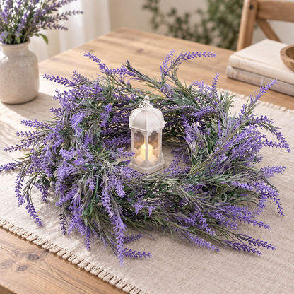 Guirlande de lavande décorative de plantes artificielles, aspect riche, 185 cm, 122 branches, vert et violet, lot de 2