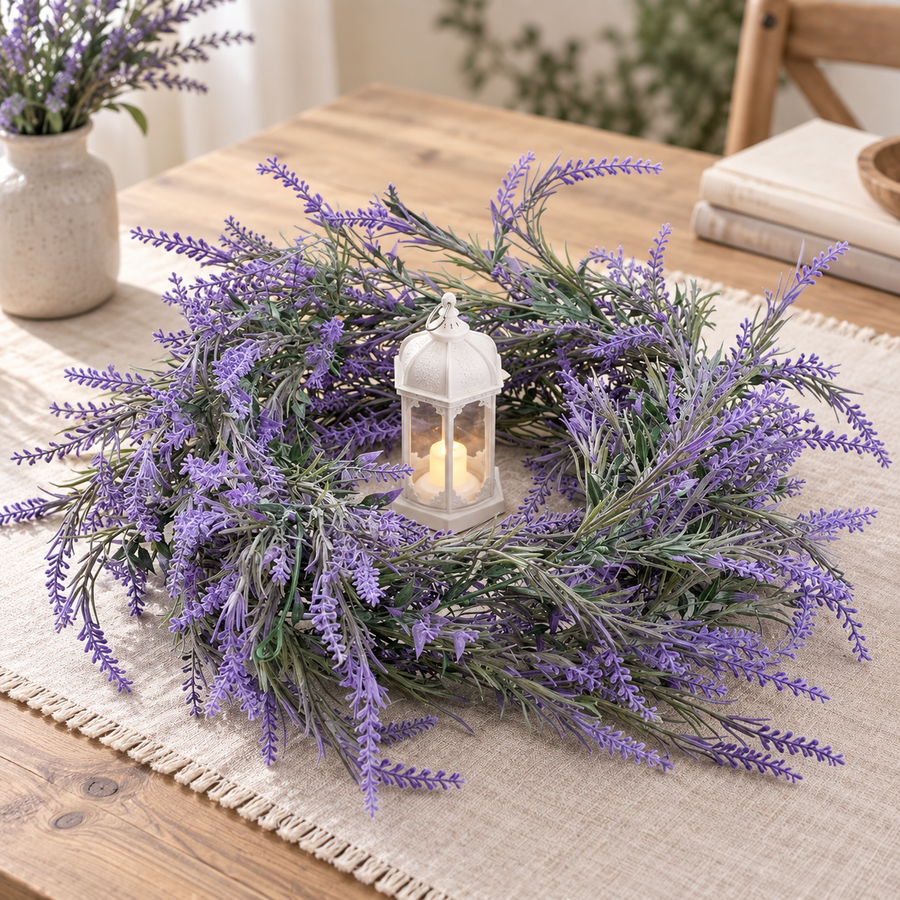 Guirlande de lavande décorative de plantes artificielles, aspect riche, 185 cm, 122 branches, vert et violet, lot de 2