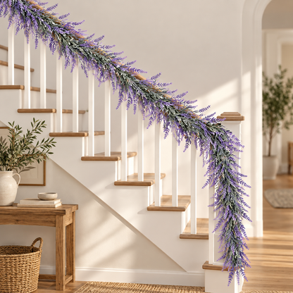 Guirlande de lavande décorative de plantes artificielles, aspect riche, 185 cm, 122 branches, vert et violet, lot de 2