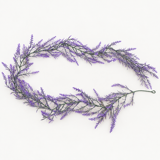 Guirlande de lavande décorative de plantes artificielles, aspect délicat, 185 cm, 122 branches, vert et violet, lot de 2