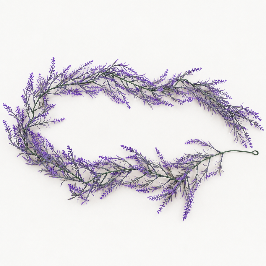 Guirlande de lavande décorative de plantes artificielles, aspect délicat, 185 cm, 122 branches, vert et violet, lot de 2
