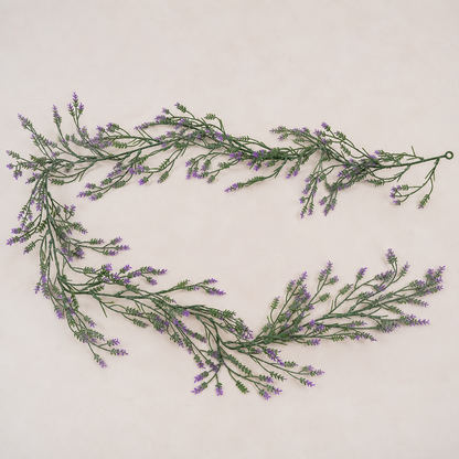 Guirlande de lavande décorative végétale artificielle, aspect naturel, 185 cm, 72 branches, vert et violet, lot de 2 pièces