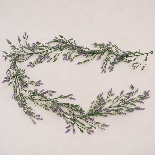 Guirlande de lavande décorative végétale artificielle, aspect naturel, 185 cm, 72 branches, vert et violet, lot de 2 pièces