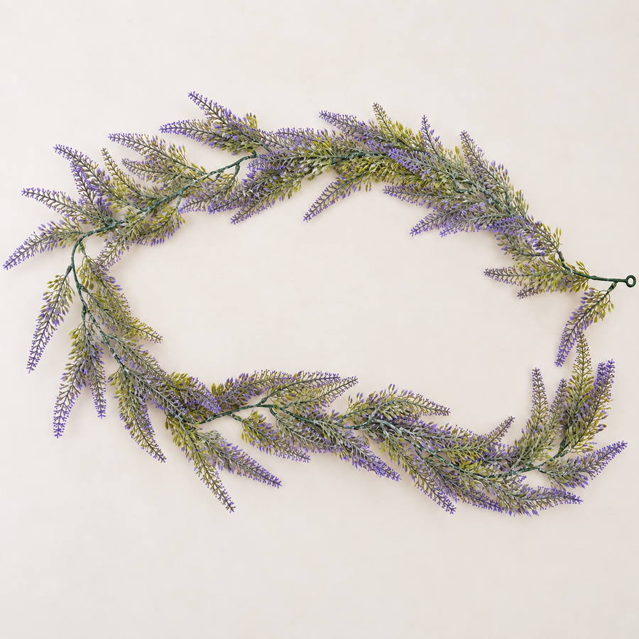 Guirlande de lavande décorative de plante artificielle, aspect volumineux, 183 cm, 72 branches, vert et violet, lot de 2 pièces