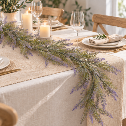 Guirlande de lavande décorative de plante artificielle, aspect volumineux, 183 cm, 72 branches, vert et violet, lot de 2 pièces