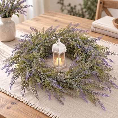 Guirlande de lavande décorative de plante artificielle, aspect volumineux, 183 cm, 72 branches, vert et violet, lot de 2 pièces