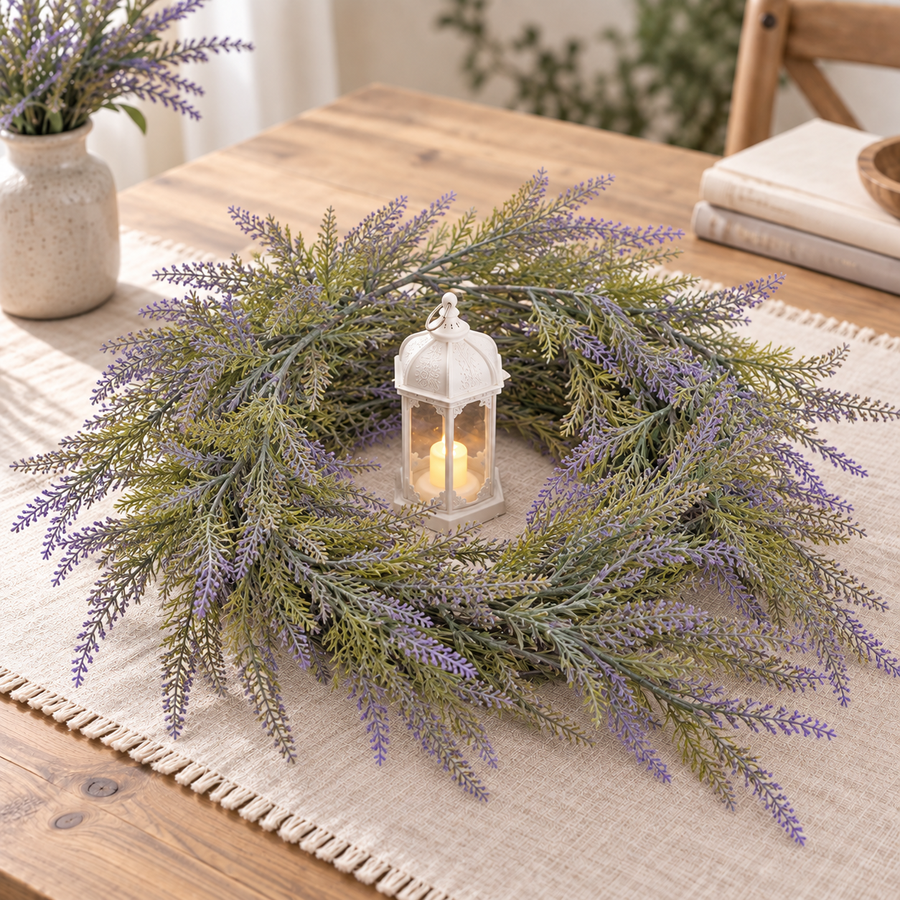 Guirlande de lavande décorative de plante artificielle, aspect volumineux, 183 cm, 72 branches, vert et violet, lot de 2 pièces