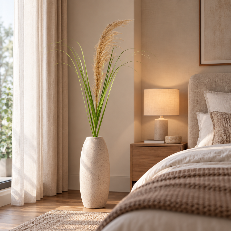 Plante ornementale artificielle, 110 cm, roseau et herbe, vert et marron, sans pot
