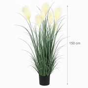 Plante artificielle ornementale, 150 cm, avec 7 fils, roseau et herbe, vert et blanc, sans pot