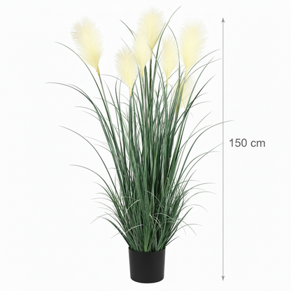 Plante artificielle ornementale, 150 cm, avec 7 fils, roseau et herbe, vert et blanc, sans pot