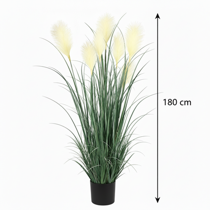 Plante artificielle ornementale, 180 cm, avec 7 fils, roseau et herbe, vert et blanc, sans pot