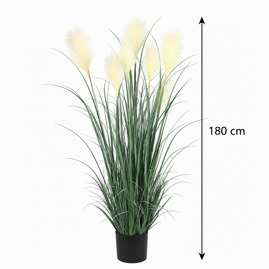 Plante artificielle ornementale, 180 cm, avec 7 fils, roseau et herbe, vert et blanc, sans pot