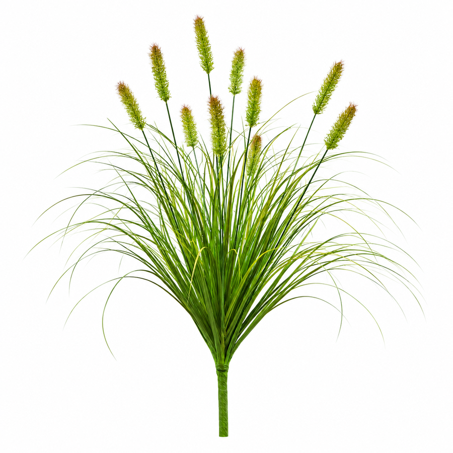 Plante d'herbe ornementale artificielle de type queue de renard, 100 cm, avec 12 épices, verte et brune, sans pot