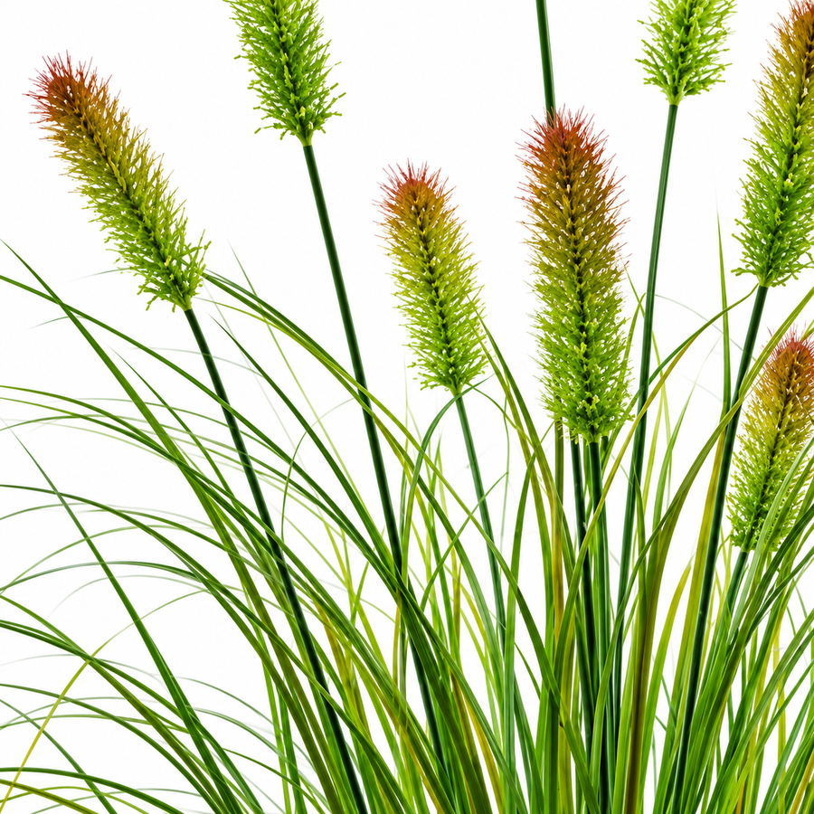 Plante d'herbe ornementale artificielle de type queue de renard, 100 cm, avec 12 épices, verte et brune, sans pot