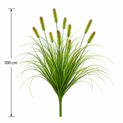 Plante d'herbe ornementale artificielle de type queue de renard, 100 cm, avec 12 épices, verte et brune, sans pot